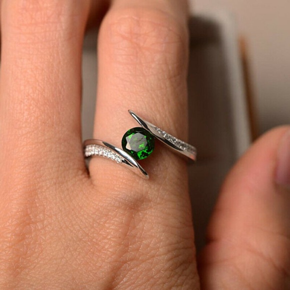 Huitan Jewelry - 925 Silver Round Cut Emerald Wedding Ring New